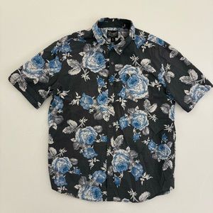 Blue Grey Floral Retrofit SS XL Men’s Button Up Shirt Extra Large